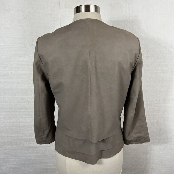 Joie Leather Jacket M Womens Beige Taupe Open Front Layered Hem Collarless - Picture 3 of 11